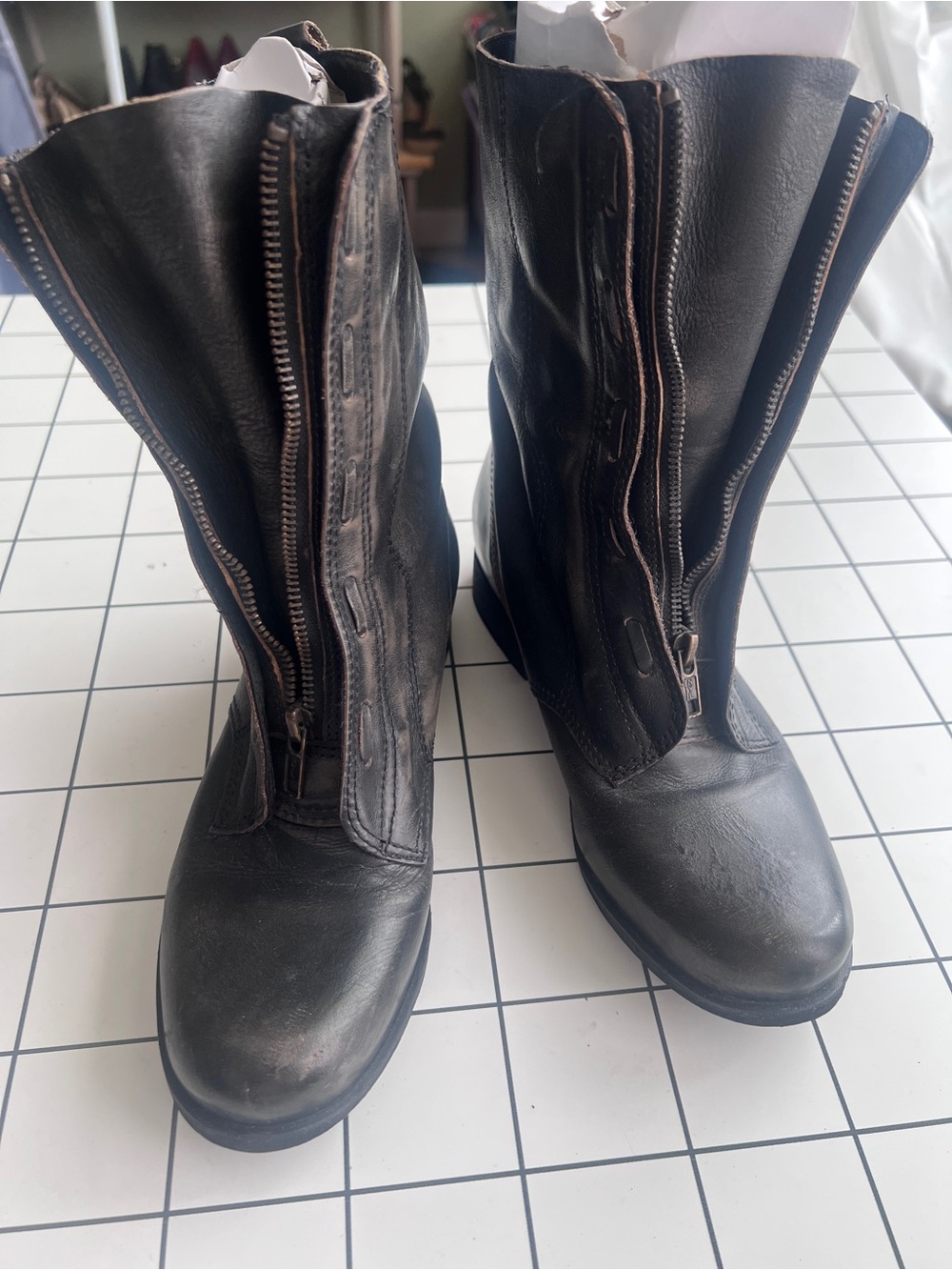 Steve Madden Black Leather Zip-Front Combat Boots
